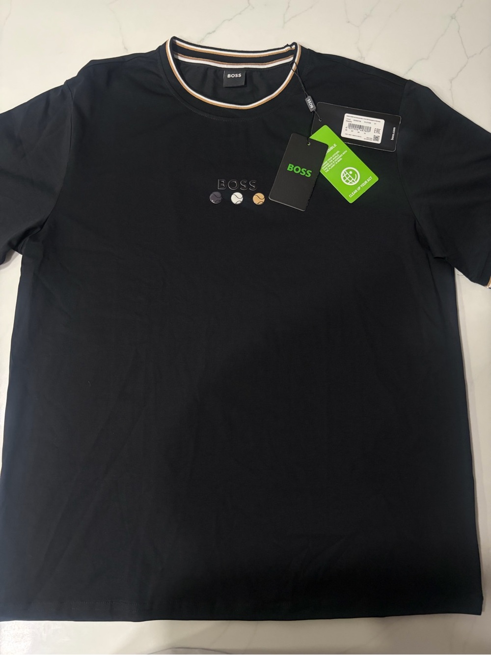 Boss Black Short-Sleeve Logo Tee with Contrast Collar Trim